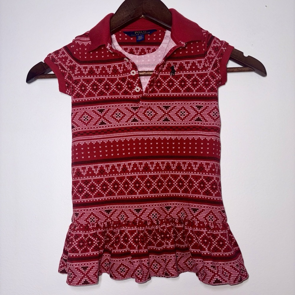 Polo Ralph Lauren Girls Size 3T Red Fair Isle Christmas Sweater Dress